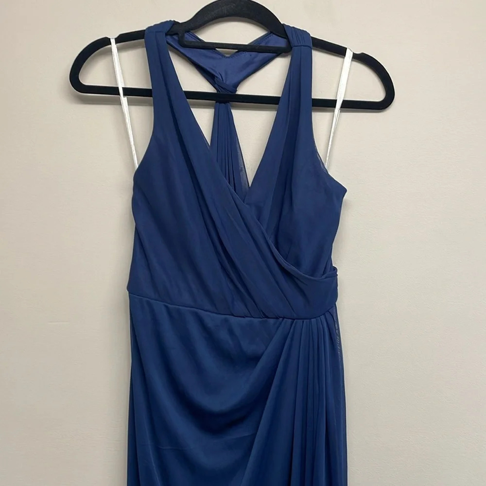 David’s Bridal Long Mesh T-strap Back Halter Bridesmaid Dress Marine F15983 10